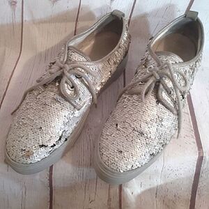AGL Attilio Giusti Leombruni Gold Sequin Platform Sneakers sz. 8M/38 Ret$425